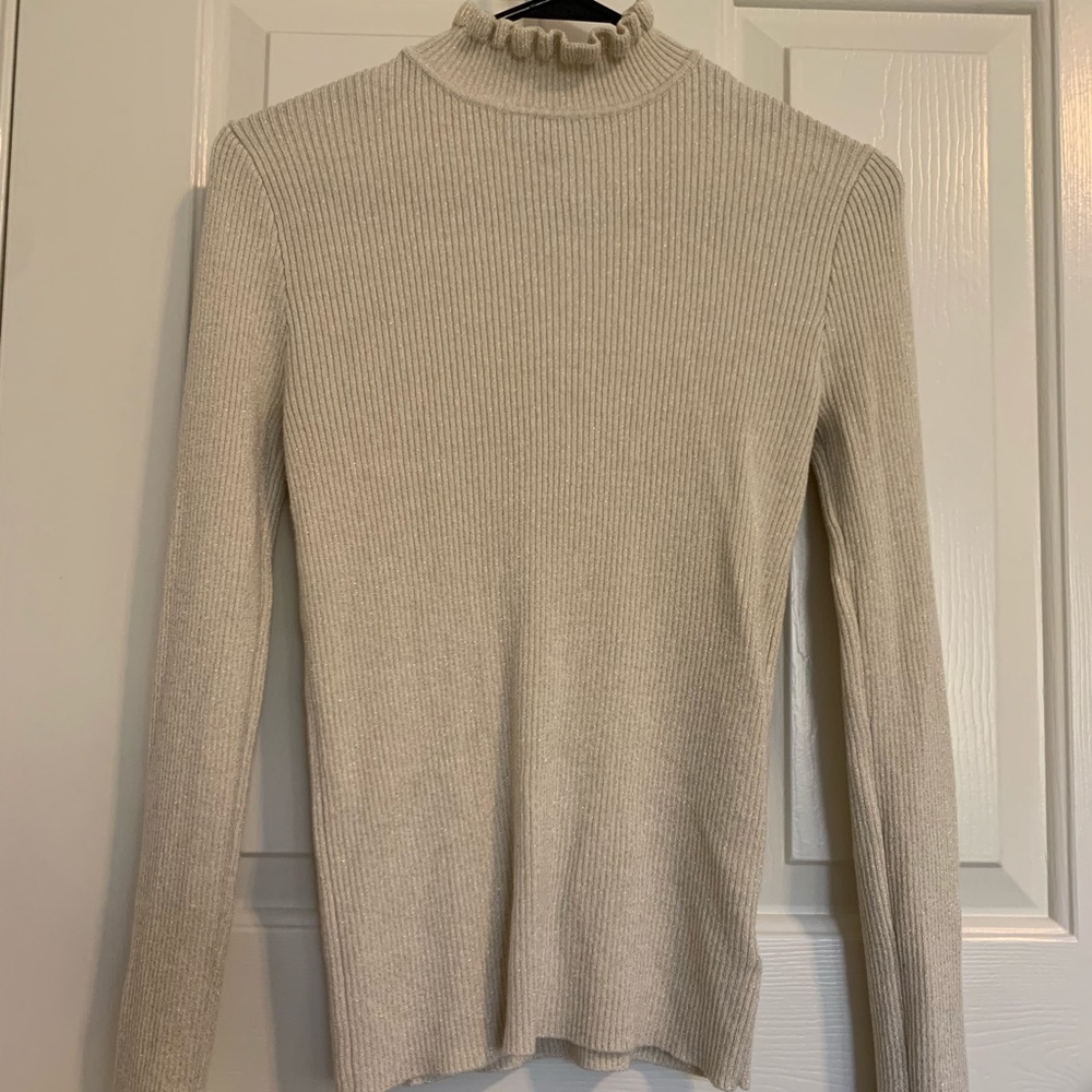 Shiny Gold Frilled Turtleneck Top from Express